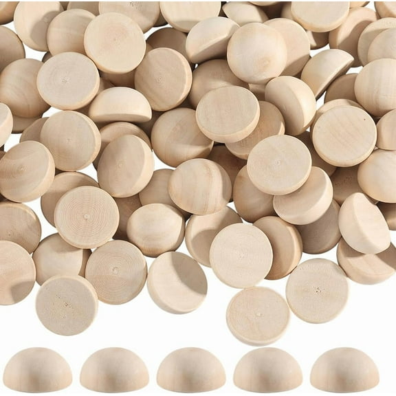 1 Box 100Pcs Half Round Wooden Beads 25MM Unfinished Wood Half Circle Bulk Loose Large Smooth Natural Printable Unfinished Beads for DIY Jewelry Making Findings DIY Crafts Art Project Home Decor