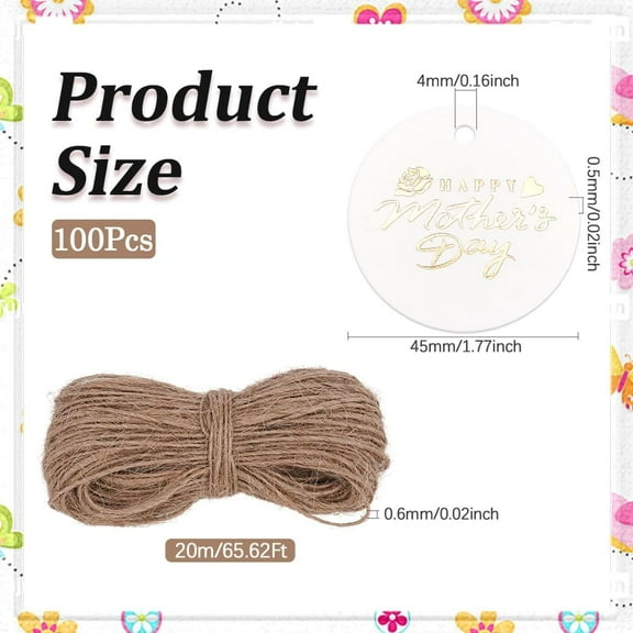 1 Box 100Pcs Happy Tags 2" Round White Gift Tags with String Attached Kraft Paper Hanging Labels for Gifts Wrapping DIY Craft Project Holiday Party Wedding Birthday Favors