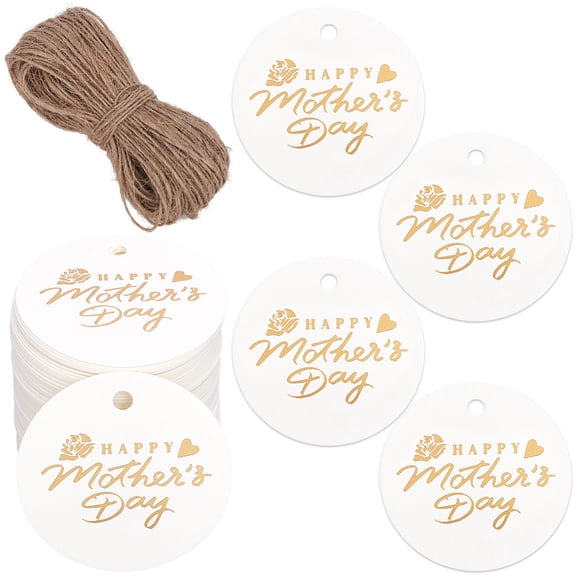1 Box 100Pcs Happy Tags 2" Round White Gift Tags with String Attached Kraft Paper Hanging Labels