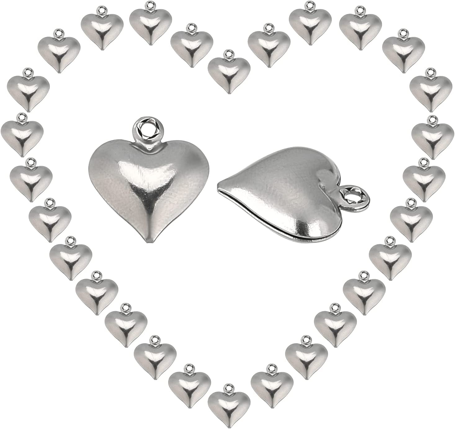 Box 100Pcs Heart Charms Hearts Stainless Steel Love Charm Bulk