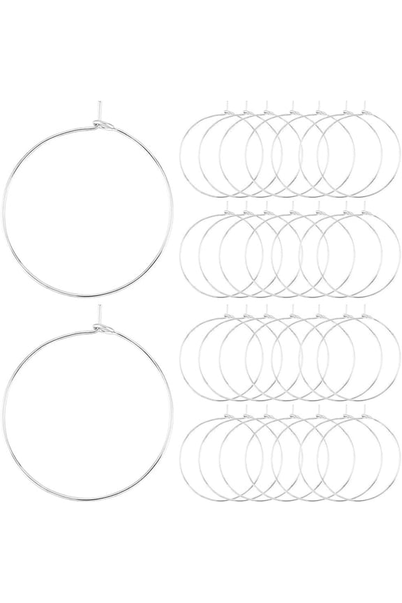 1 Box 100Pcs Hoop Ear Wires 316 Stainless Steel Earring Round Loops Findings Wine Glass Charm Rings for Beading Jewelry Making 30mm