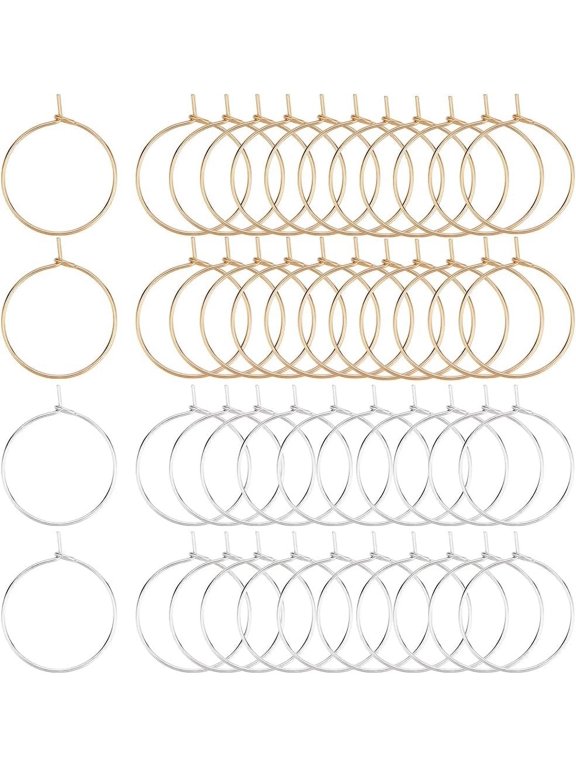 1 Box 100Pcs Hoop Earring Findings 316 Surgical Stainless Steel Hoop Ear Wire 20mm Wine Glass Charms Rings for Jewelry Making DIY Crafts (Gold Silver)