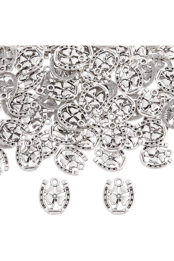 1 Box 100Pcs Horseshoe Charms Four Leaf Clover Charms Horse Shoe Charms Good Luck Western Cowboy Charm for Jewelry Making Charms Women Adults DIY Craft Bride Wedding Party Gifts Decoration for DIY