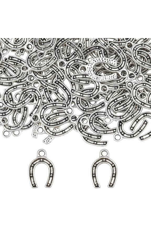 1 Box 100Pcs Horseshoe Charms Horse Shoe Charm Bulk Tibetan Alloy Western Cowboy Love U Wedding Lucky Charm DIY