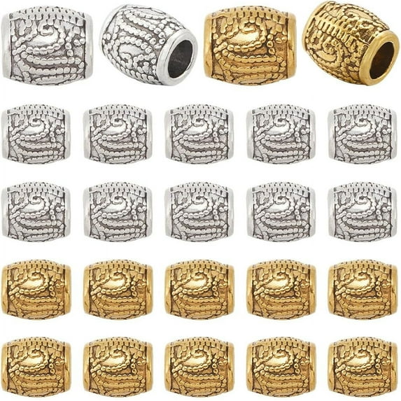 1 Box 100Pcs Large Hole Column Beads Silver Metal Barrel Bead Bulk Tibetan Alloy Antique Gold European Rondelle Loose Charms Spacer Beads for Bracelets Snake Chains Accessories