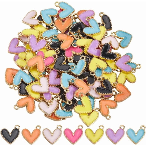 1 Box 100Pcs Mini Enamel Heart Charms Pastel Heart Charms Bulk Metal Alloy Colorful Plain Color Simple Cute Love Valentine Pendants