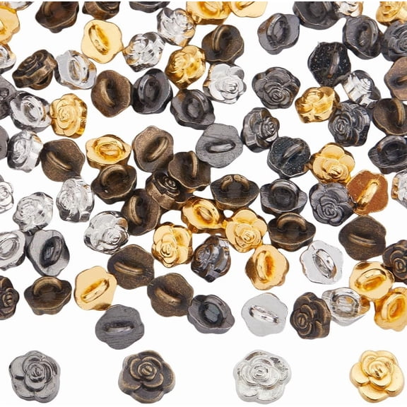 1 Box 100Pcs Mini Flower Alloy Buttons 4 Colors 0.2"/5mm 1 Hole Micro Metal Bloom Shank Sewing Buttons Small Decorative Button for Clothes Skirt Bag Jewelry Making Scrapbooking Mixed Color