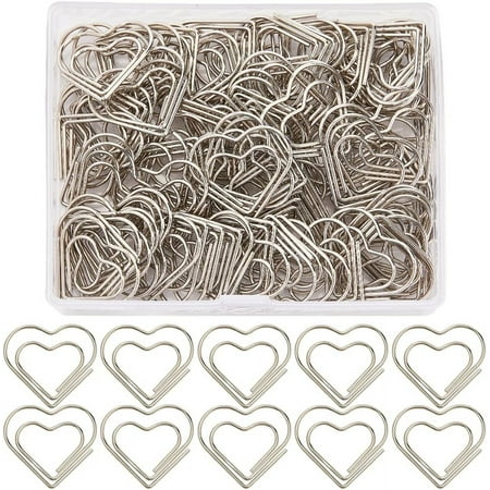 1 Box 100Pcs Mini Silver Heart Paperclips Cute Paper Clips Bulk Love Hearts Shaped Metal Journaling Paper Clamps Binder Clips Bookmarks for Document Sorting Organizers Wedding Office Supplies