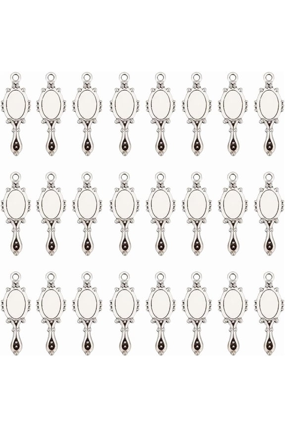1 Box 100Pcs Mirror Charm Silver Mirrors Charms Alloy Metal Tibetan Vintage Style Cute Handheld Magic Charm for DIY Making