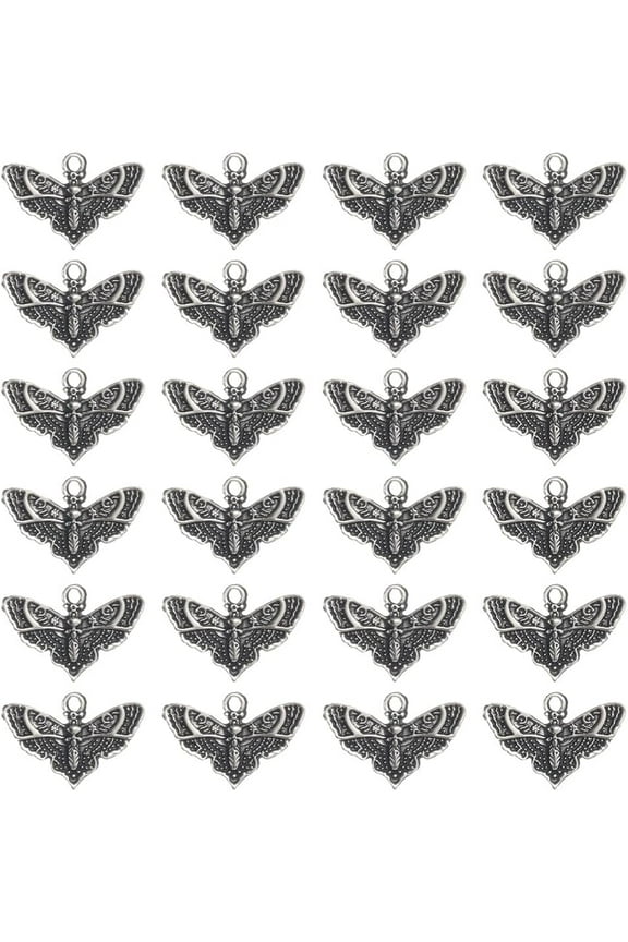 1 Box 100Pcs Moth Charm Bulk Gothic Halloween Charms Antique Silver Tibetan Alloy Skull Skeleton Head Flying Insect Charm for Jewelry Making Charms DIY Bracelet Earrings Beginners Women