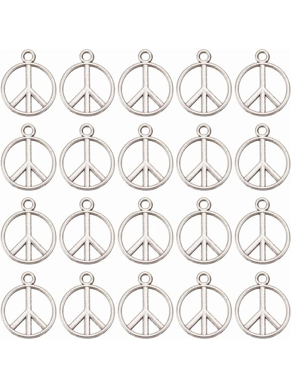 1 Box 100Pcs Peace Charms Bulk Peace Sign Charm Peace Logo Silver Vintage Alloy Flat Round Hollow Metal Symbol Charms for Jewelry Making Charms Earring Adults Craft DIY Supplies diy
