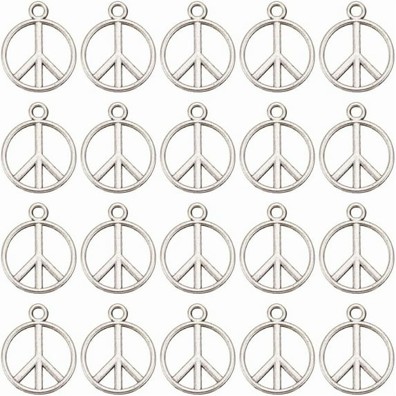1 Box 100Pcs Peace Charms Bulk Peace Sign Charm Peace Logo Silver Vintage Alloy Flat Round Hollow Metal Symbol Charms