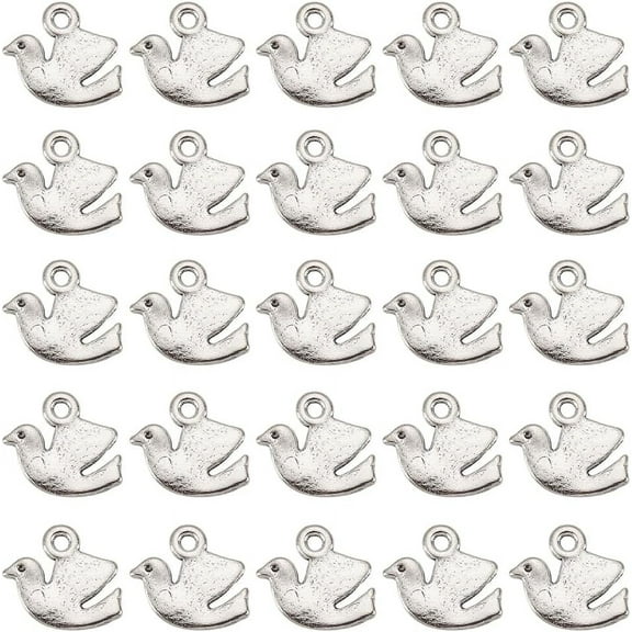 1 Box 100Pcs Peace Dove Charms Dove Charm Bulk Bird Pigeon Alloy Dove Silver Hollow Mini Animal Open Back Frame Doves Charms for Jewelry Making Charms DIY Craft Earrings Bracelets Supplies Silver