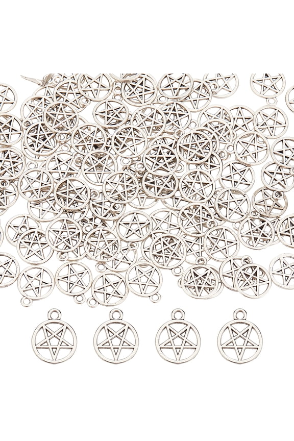 1 Box 100Pcs Pentacle Star Charms Silver Pentagram Charm Bulk Magic Protection Lucky Alloy Stars Charm for Jewelry Making Charms DIY Craft Necklace Bracelet Earring Beginners Adults DIY