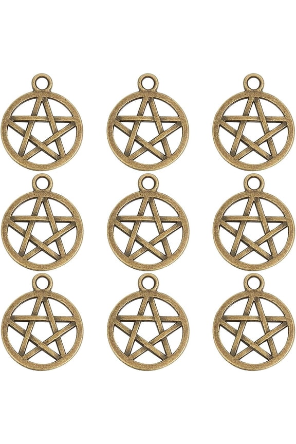 1 Box 100Pcs Pentagram Star Charm Star Pendants Witch Protection Lucky Vintage Pentagram Charms for Jewelry Making Accesories DIY Earrings Bracelet Necklace
