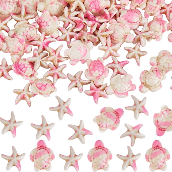 1 Box 100Pcs Pink Turtle Beads Starfish Beads Bulk Large Turquoise Star Fish Turtles Ocean Sea Beach Animal Loose Spacer Beads