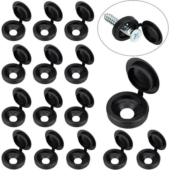 1 Box 100Pcs Plastic Hinged Screw Covers Caps 0.22"/5.5mm Screw Snap Caps Folding Shutter Decorative Washer Cover Flip Tops for Covering Screw Heads Screw Protection Furniture Black