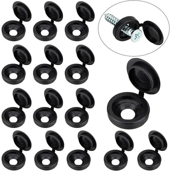 1 Box 100Pcs Plastic Hinged Screw Covers Caps 0.22"/5.5mm Screw Snap Caps Folding Shutter Decorative Washer Cover Flip Tops for Covering Screw Heads Screw Protection Furniture Black
