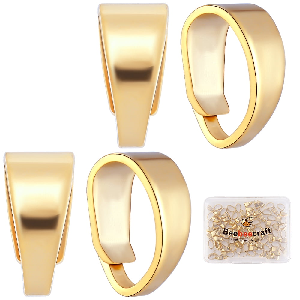 1 Box 100Pcs Real 24K Gold Plated Pinch Bail Connector Snap on Bails ...