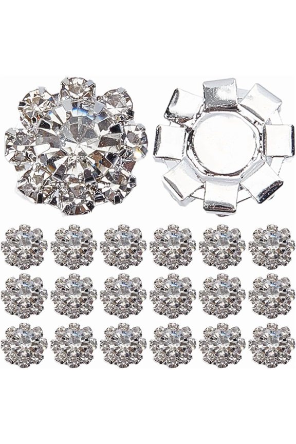 1 Box 100Pcs Rhinestone Flatback Embellishments Silver Buttons 10.5mm Decorative Flower Charms Flat Back Button for Crafting Wedding Clothing Bag Party Home Decor DIY Crafts Silver DIY