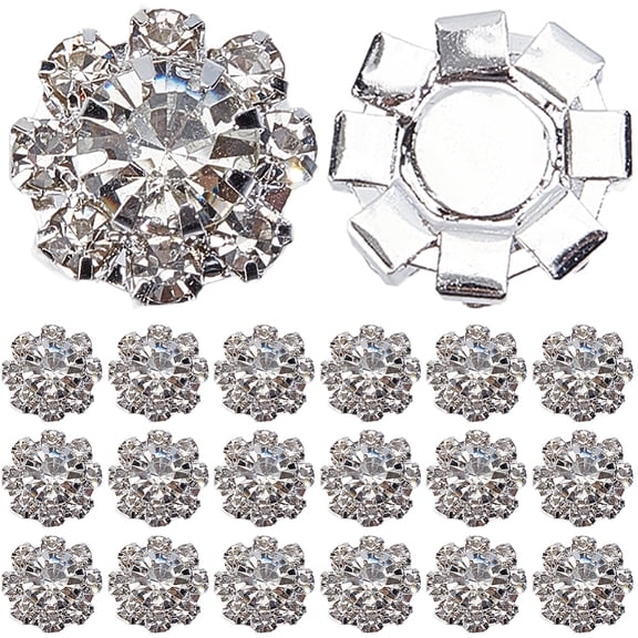 1 Box 100Pcs Rhinestone Flatback Embellishments Silver Buttons 10.5mm Decorative Flower Charms Flat Back Button for Crafting Wedding Clothing Bag
