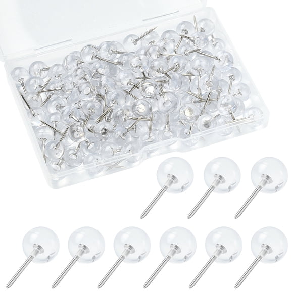 1 Box 100Pcs Round Ball Push Pins Clear Map Tacks with Iron Pins Small Drawing Plastic Head Craft Bulletin Board Pushpins Thumb Tacks Accessories DIY