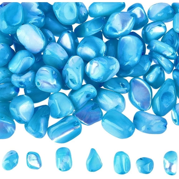 1 Box 100Pcs Shell Beads Blue Chip Beads Irregular Drilled Summer Trochus Ocean Sea Shell Beach Bead for Jewelry Making Bracelets Necklaces Earrings DIY Crafting Decoration Beginners diy Sky Blue