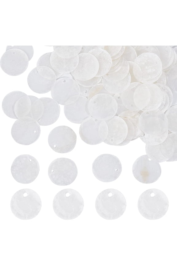 1 Box 100Pcs Shell Charms Seashell Charm 20mm 0.79in Flat Round Natural Seashell Slices Capiz Shell Beads Coin Sea Ocean Summer Disc Charms for Jewelry Making Charm DIY Wind Chime Earrings White DIY