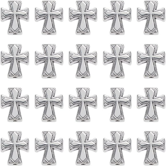 1 Box 100Pcs Silver Beads Easter Bead Bulk Metal Alloy Tibetan Holy Crucifix Crosses Loose Spacer Charm Mini Beads for Jewelry Making Bracelet Necklace DIY Crafts Accessories diy