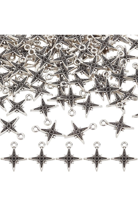 1 Box 100Pcs Silver Star Charm Rhinestone Star Charms Metal Tibetan Style Alloy Mini Stars Pendants Charms DIY