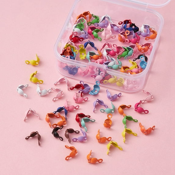 1 Box 100Pcs Spray Painted Iron Bead Tips Calotte Ends Clamshell Knot Cover Mixed Color 4x8x1.5mm Hole: 1.2mm