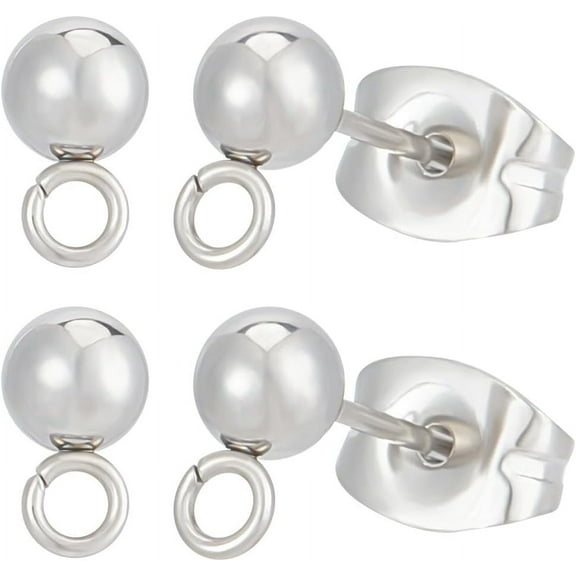 1 Box 100Pcs Stainless Steel Ball Stud Earring Findings Ball Earrings Posts with Loop and 100Pcs Ear Nut Metal Earring Components