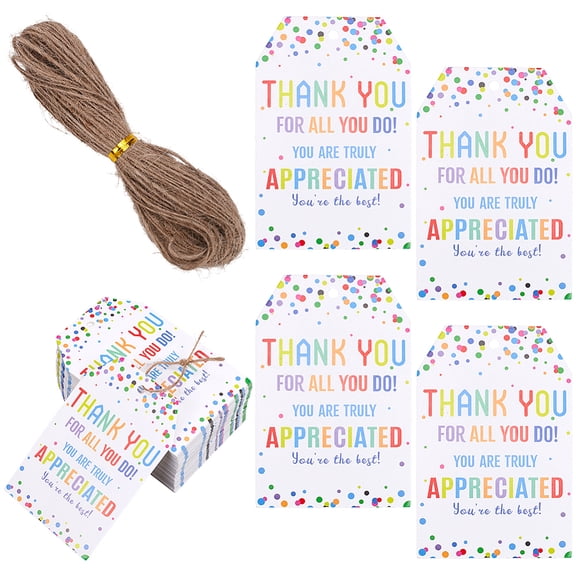 1 Box 100Pcs Thank You for All You Do Gift Tags 3x2 White Paper Gift Tags with String Colorful Thank You Label for Wedding Party