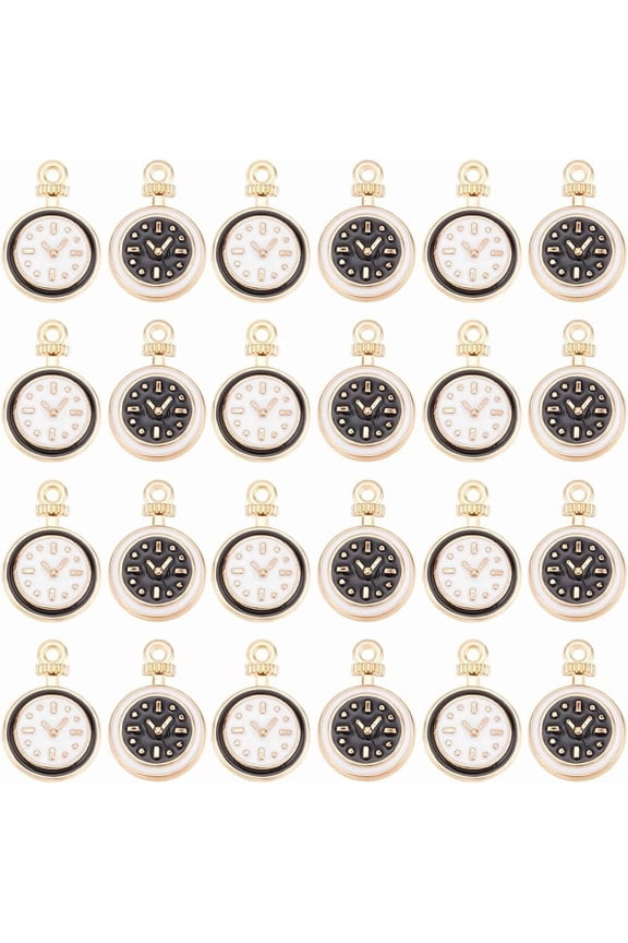 1 Box 100Pcs Time Clock Charms Clocks Charms Enamel Alloy Bulk Black White Watch Christmas Holiday Charm