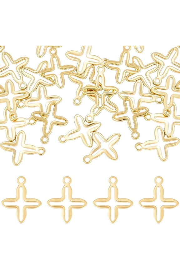 1 Box 100Pcs Tiny Charms 201 Stainless Steel Hollow Crucifix Dangle Charms with Hole for Jewelry Making Necklace (13.5x11x0.7mm) Golden