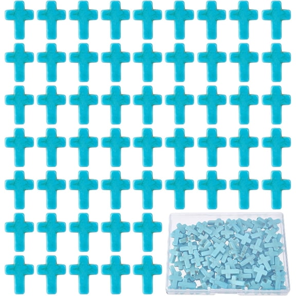 1 Box 100Pcs Turquoise Cross Beads Bulk Synthetic Turquoise Blue Gemstone Bead Easter Mini Cross Stone Spacer Beads