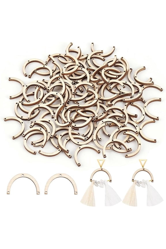 1 Box 100Pcs Unfinished Arch Earrings 3-Hole Undyed Wood Connector Charms 1.2mm Hole Wood Earring Blanks Arch Links Blank Earring Pendant for Dangle Earrings DIY Gift Wood Jewelry Accessories