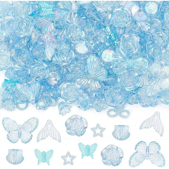 1 Box 100g Blue Resin Cabochons Butterfly Resin Charms 3D Small Acrylic Transparent Butterflies Flower Assorted Cabochon Nail Charms for Jewelry Making Scrapbooking Embellishment DIY Supply DIY