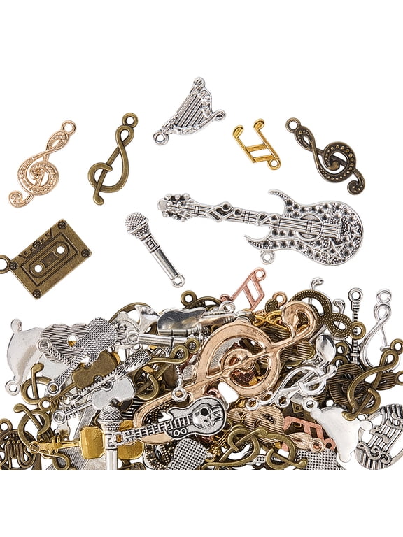 1 Box 100g Gold Music Note Charms Bulk Musical Instrument Charm Tibetan Alloy Silver Bronze Microphone Tape Guitar Charms for Jewelry Making