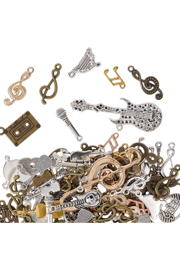 1 Box 100g Gold Music Note Charms Bulk Musical Instrument Charm Tibetan Alloy Silver Bronze Microphone Tape Guitar Charms