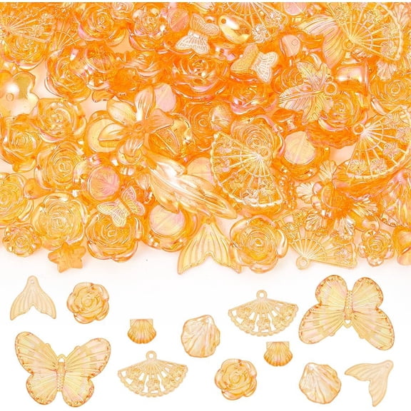 1 Box 100g Resin Butterfly Flower Charms Cute Cabochons 3D Orange Acrylic Transparent Floral Assorted Cabochon Nail Charm for Jewelry Making Scrapbooking Embellishment Phone Case DIY Supply Colorful