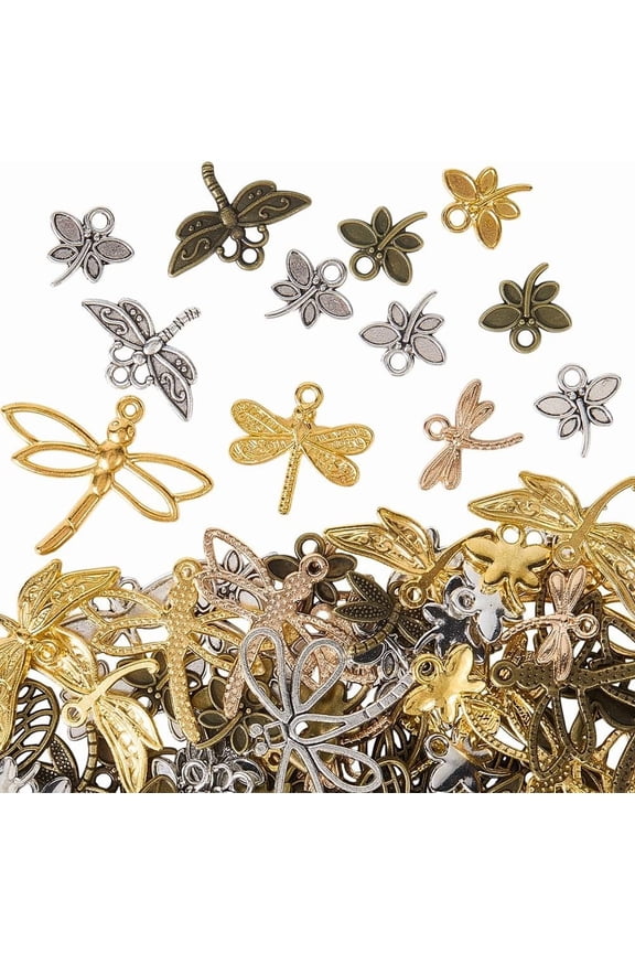 1 Box 100g Silver Dragonfly Charms Gold Insect Charms Bulk Tibetan Alloy Bronze Platinum Flying Animal Pendant Summer Dangle Charm for Jewelry Making Charms Necklaces Earrings Crafts