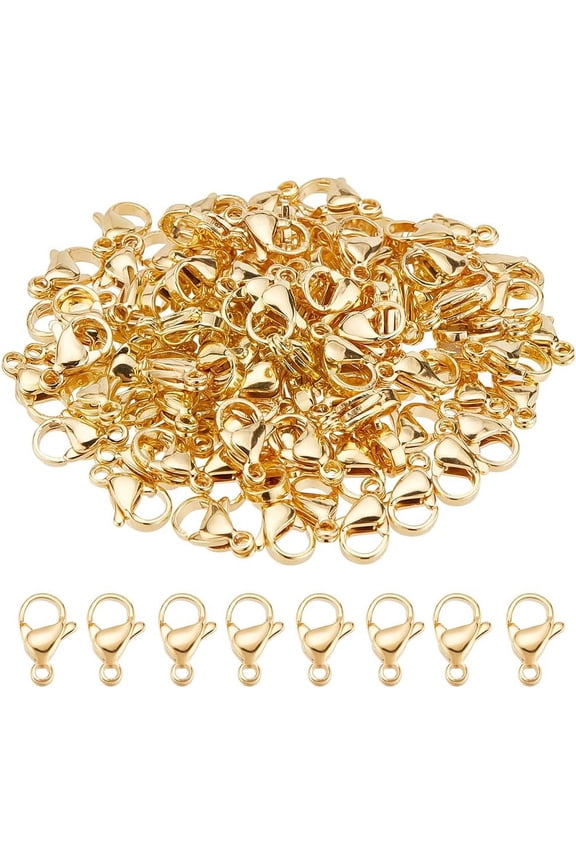 1 Box 100pcs 304 Stainless Steel Lobster Claw Clasps 24k Gold Plated Jewelry Clasps 11x7mm Bracelet Closure Clasps Lobster Clip Hook Connector for DIY Earring Bracelet Necklace Waist Chain
