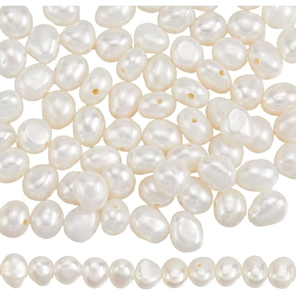 1 Box 102Pcs 2 Strands Cultured White Pearls Freshwater Pearl Beads White Natural Undyed Oval Irregular Shaped Polished Loose Bead DIY