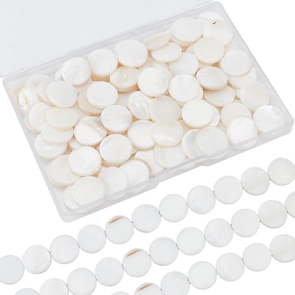1 Box 104Pcs 17mm Flat Round Shell Beads Mother of Pearl Beads Hawaii Style Natural Freshwater White Seashell Spacers for Jewelry Making Necklace Handmade Crafts Christmas Women Adults