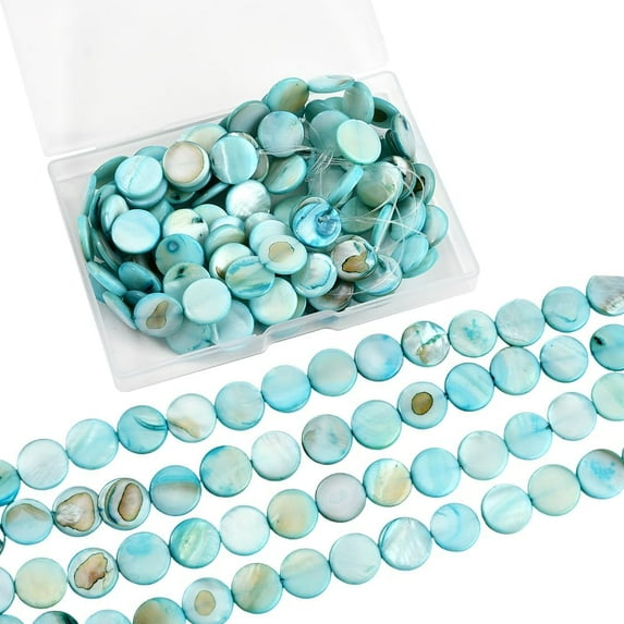 1 Box 104Pcs Green Shell Beads Flat Round Shell Beads 15mm Natural Summer Hawaii Ocean Beach Dyed Seashell Loose Spacers for Jewelry Making DIY Earrings Necklaces Crafts Adults DIY
