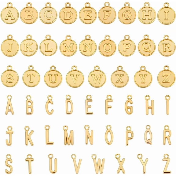 1 Box 104Pcs Letter Charms Round Initial Charm Bulk Alphabet A-Z Capital Letters Pendants for Jewelry Making Necklaces Bracelet Earrings Crafts DIY Supplies Black