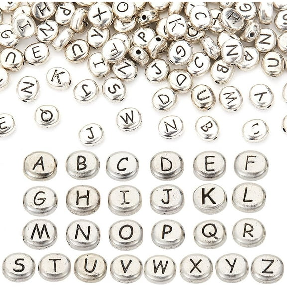 1 Box 104Pcs Metal Letter Beads Alphabet Beads Bulk Alloy Oval Tibetan Antique Silver Capital English A-Z Bead for Jewelry Making DIY Crafting Name Necklace Bracelet Keychain Women Beginners DIY