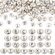 1 Box 104Pcs Metal Letter Beads Alphabet Beads Bulk Alloy Oval Tibetan Antique Silver Capital English A-Z Bead
