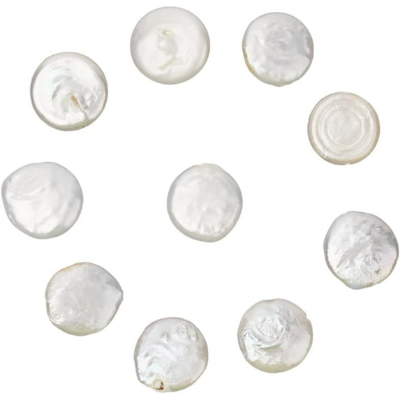1 Box 10PCS White Baroque Coin Shaped Natural Pearl Beads with Holes Flat Round Irregular Shape Freshwater Cultured Spacer Keshi Pearls for Jewelry Making Bracelet Necklace Diy Craft Supply DIY